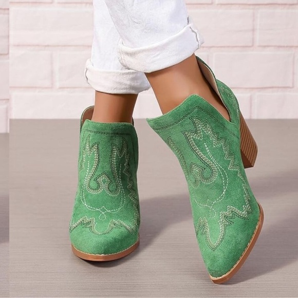 Cowboy Ankle Western Boots green new - Picture 6 of 8